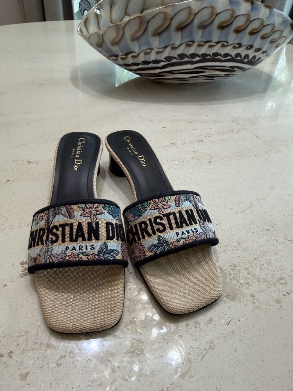 Dior Beige Floral Logo Slide Mules with Black Insole - Picture 4 of 5
